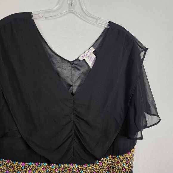 Roaman’s Plus Beaded Waist Black Chiffon Dress 16W - Picture 3 of 9